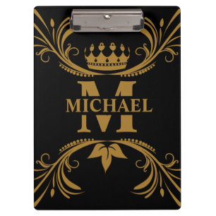 Carpeta De Pinza Monograma del nombre dorado del Art Decó de la Vin