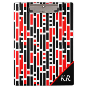 Carpeta De Pinza Monograma del patrón abstracto negro rojo del Art