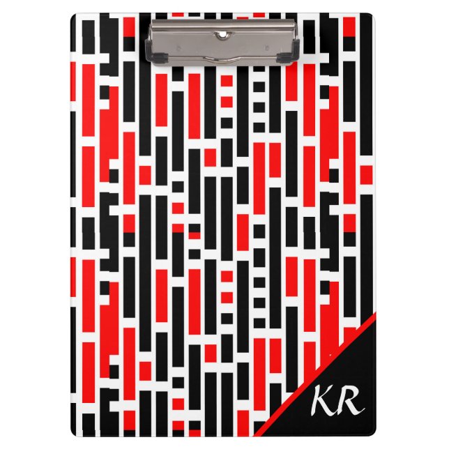 Carpeta De Pinza Monograma del patrón abstracto negro rojo del Art  (Anverso)