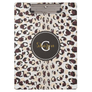 Carpeta De Pinza Monograma del patrón de impresión de chita marrón