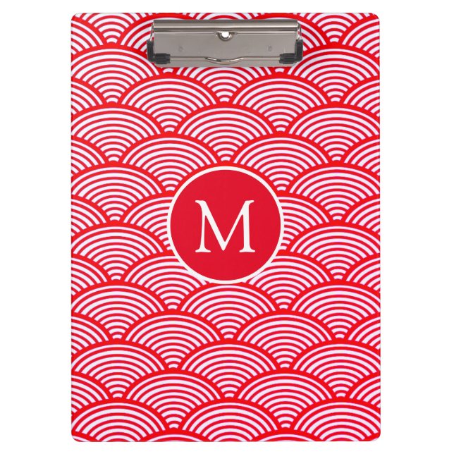 Carpeta De Pinza Monograma del patrón de vieira rojo y blanco (Anverso)