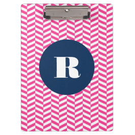 Carpeta De Pinza Monograma del patrón Herringbone Rosado Caliente
