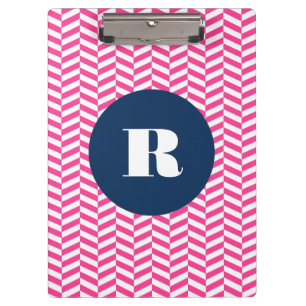 Carpeta De Pinza Monograma del patrón Herringbone Rosado Caliente