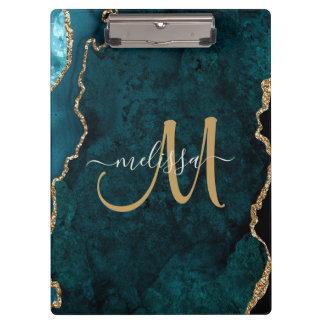 Carpeta De Pinza Monograma del Personalizado de Agate Purpurina de