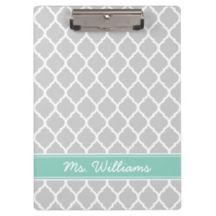 Carpeta De Pinza Monograma del Personalizado de quatrefoil gris y a
