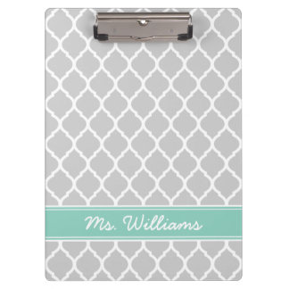Carpeta De Pinza Monograma del Personalizado de quatrefoil gris y a