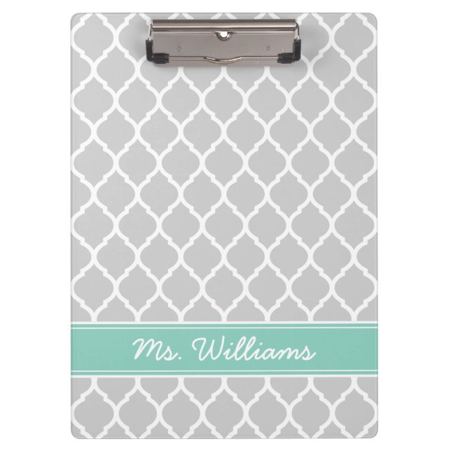 Carpeta De Pinza Monograma del Personalizado de quatrefoil gris y a (Anverso)