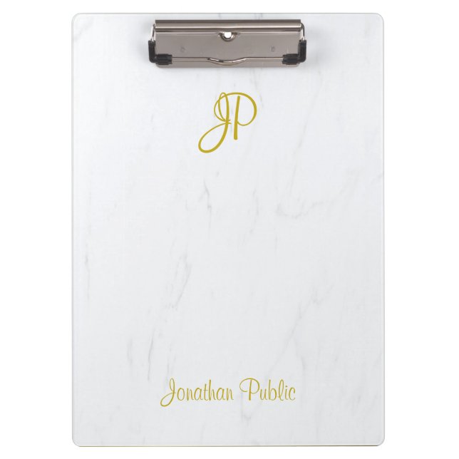 Carpeta De Pinza Monograma dorado manuscrito elegante Mármol modern (Anverso)
