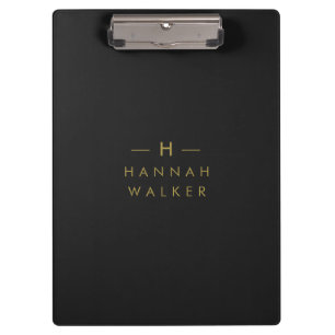 Carpeta De Pinza Monograma dorado negro   Elegante Minimalista mode