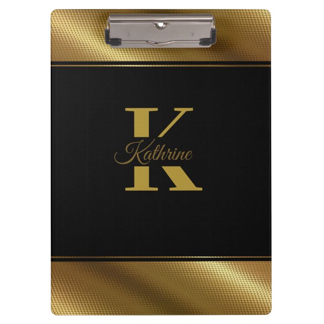 Carpeta De Pinza monograma dorado personalizado (Anverso)