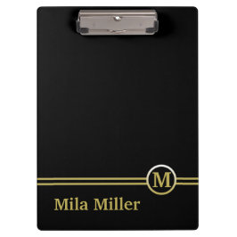 Carpeta De Pinza Monograma dorado sobre fondo negro