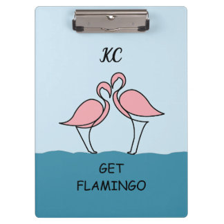 Carpeta De Pinza Monograma dos flamencos rosas en la cita del agua