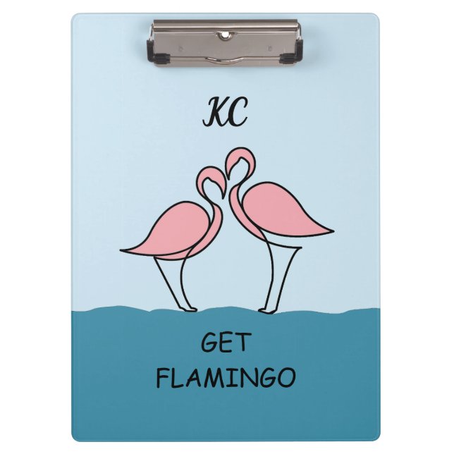 Carpeta De Pinza Monograma dos flamencos rosas en la cita del agua (Anverso)