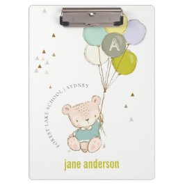 Carpeta De Pinza Monograma elegante de globos de oso azul lindo