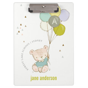 Carpeta De Pinza Monograma elegante de globos de oso azul lindo