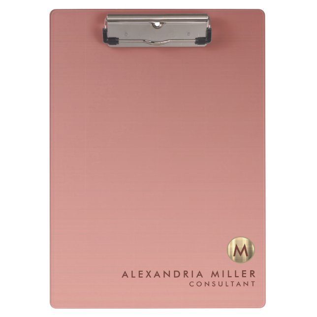 Carpeta De Pinza Monograma elegante de oro rosa rosa (Anverso)