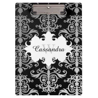 Carpeta De Pinza Monograma elegante del patrón de damasco