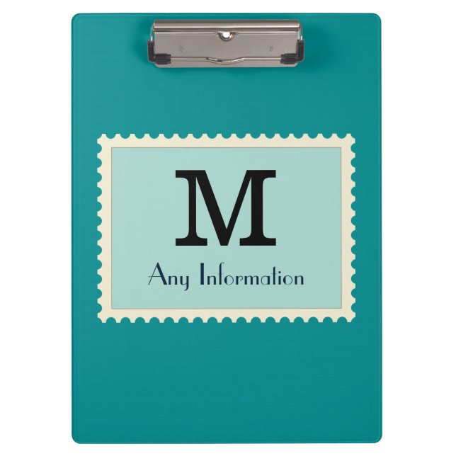 Carpeta De Pinza Monograma elegante en color cian oscuro (Anverso)