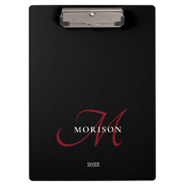 Carpeta De Pinza Monograma elegante moderno de escritura roja negra