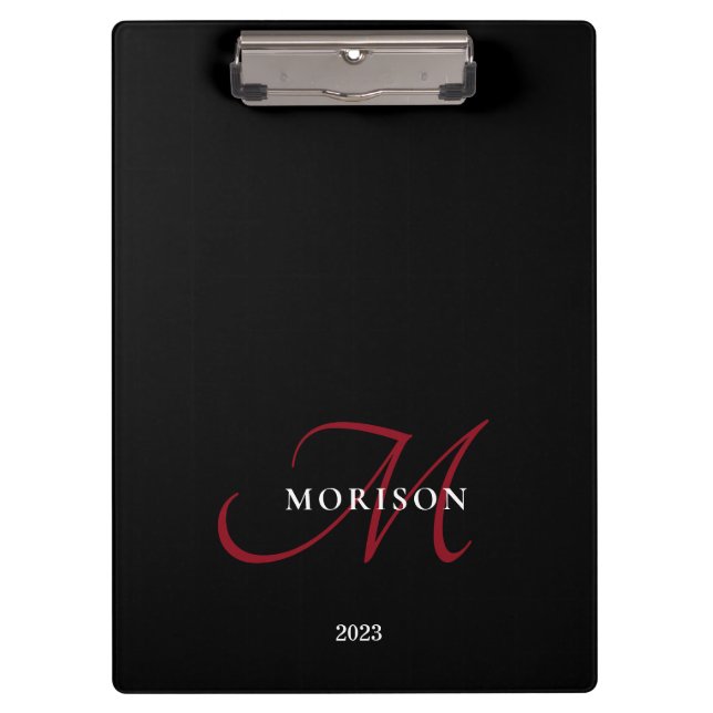 Carpeta De Pinza Monograma elegante moderno de escritura roja negra (Anverso)
