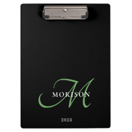 Carpeta De Pinza Monograma elegante moderno de escritura verde negr