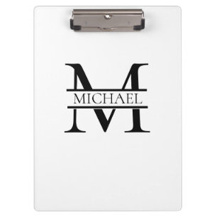 Carpeta De Pinza Monograma elegante personalizado y nombre blanco