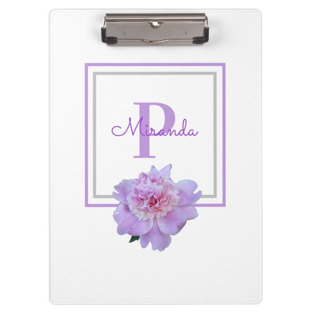 Carpeta De Pinza Monograma enmarcado Pony Pink Peony Flower Purple (Anverso)