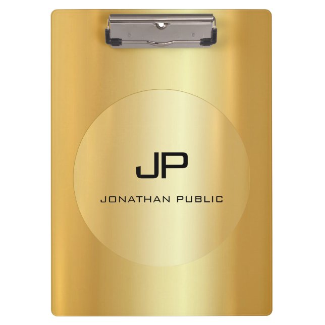 Carpeta De Pinza Monograma falso dorado elegante clásico personaliz (Anverso)