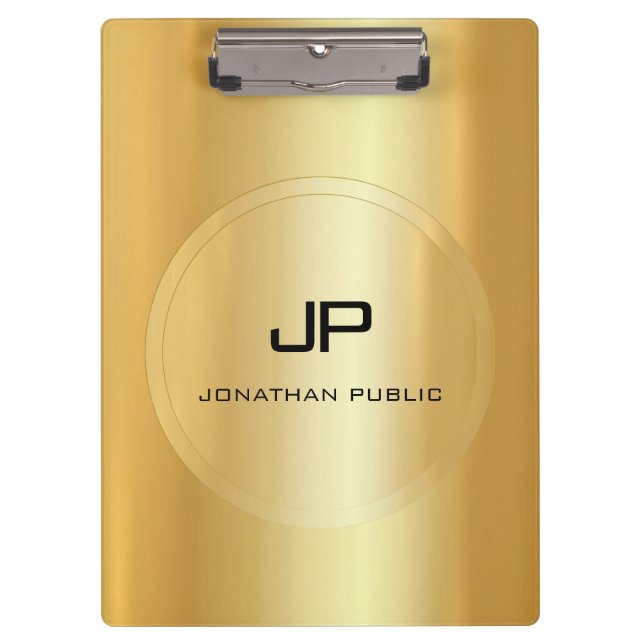 Carpeta De Pinza Monograma Faux Gold de moda Plantilla clásica eleg (Anverso)