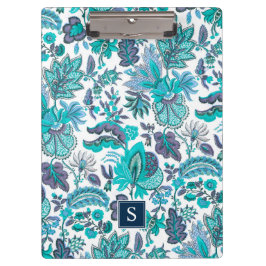 Carpeta De Pinza Monograma floral azul boho vintage