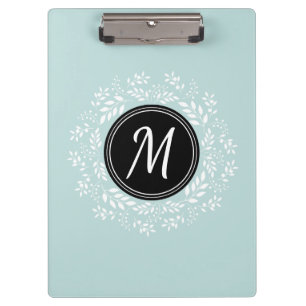 Carpeta De Pinza Monograma floral azul del personalizado de la