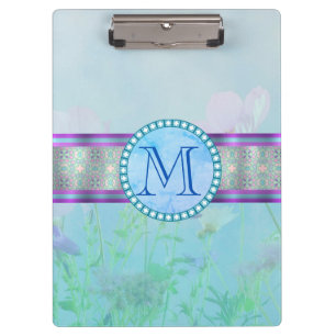 Carpeta De Pinza Monograma Floral Azul Pastel