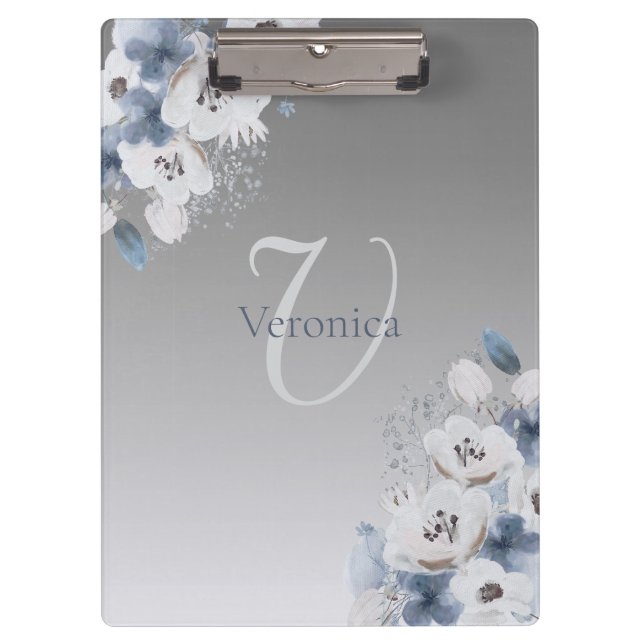 Carpeta De Pinza Monograma floral de acuarela de invierno personali (Anverso)