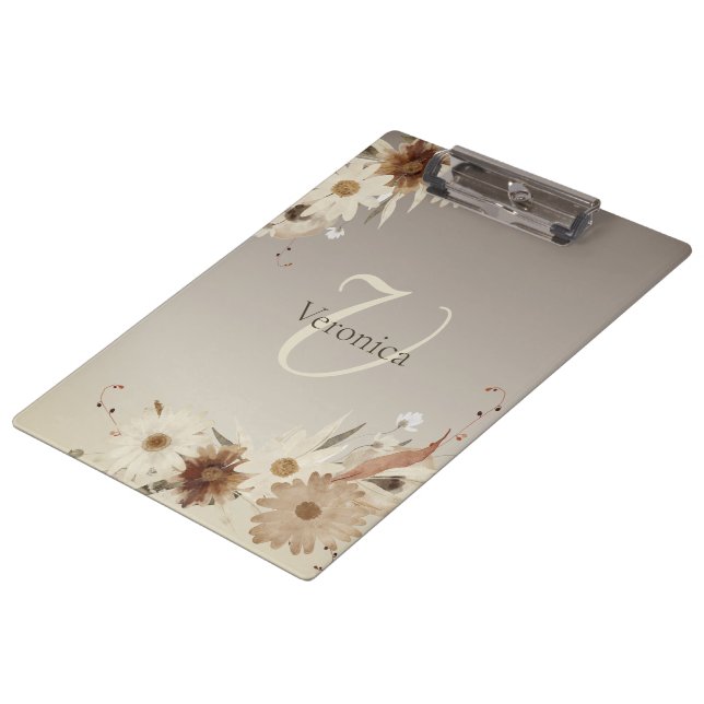 Carpeta De Pinza Monograma floral de acuarela de otoño personalizad (Angular)