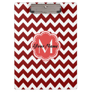 Carpeta De Pinza Monograma floral de Chevron Rojo, nombre personali