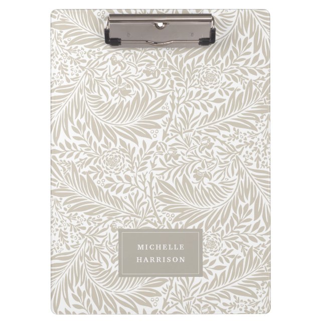 Carpeta De Pinza Monograma Floral Foliage Beige Blanco Elegante (Anverso)