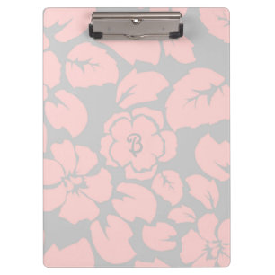 Carpeta De Pinza Monograma floral rosa pastel y gris