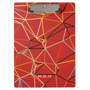 Carpeta De Pinza Monograma geométrico abstracto rojo dinámico