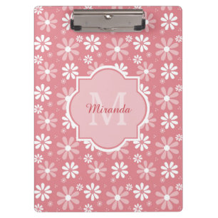 Carpeta De Pinza Monograma Girly Flores De Marea Rosa Cuta Con Nomb
