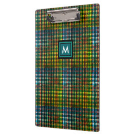Carpeta De Pinza Monograma Inicial de Nombre de Cuadro Escocés Verd