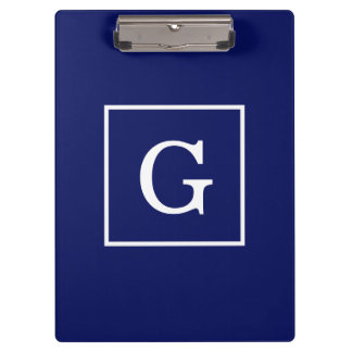Carpeta De Pinza Monograma Inicial enmarcado en azul marino y blanc