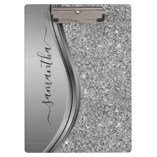 Carpeta De Pinza Monograma metálico de nombre manuscrito con brillo