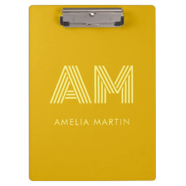 Carpeta De Pinza Monograma minimalista en amarillo mostaza