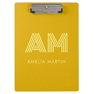 Carpeta De Pinza Monograma minimalista en amarillo mostaza