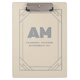 Carpeta De Pinza Monograma minimalista en beige de arena y azul piz