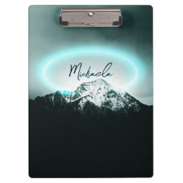 Carpeta De Pinza Monograma misterioso de neón azul de montaña nevad