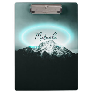 Carpeta De Pinza Monograma misterioso de neón azul de montaña nevad