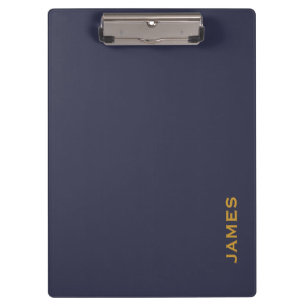 Carpeta De Pinza Monograma moderno azul y oro personalizado