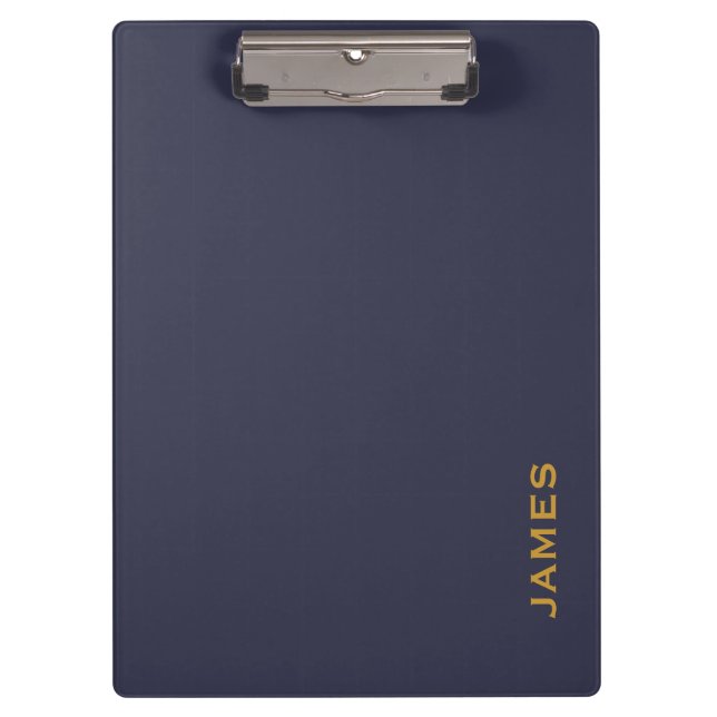 Carpeta De Pinza Monograma moderno azul y oro personalizado (Anverso)