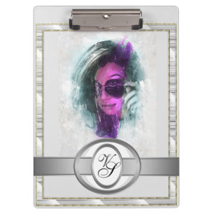 Carpeta De Pinza Monograma moderno Chica de moda negro y gris